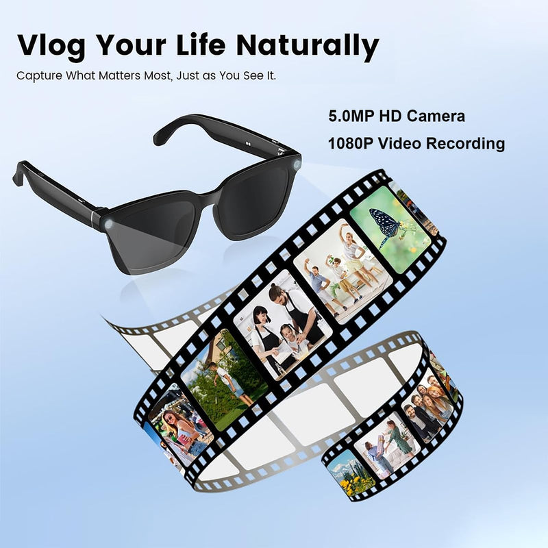 Ai Smart Glasses with Camera and Bluetooth, 5MP HD 1080P Video Recording Photo Taking UV Protection Eyewear Glasses, Voice Assistant, Open-Ear Audio for Outdoor Sport Cycling, Hiking Travel With Polarized Lenses