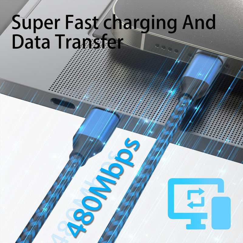 USB C to USB C Cable Nylon Braided 60W 3/3/6/6/10 FT USB Type C Fast Charging Cable for iPhone 15/15 Plus/15 Pro Max, MacBook Pro, iPad Pro Air, Samsung S24/S24 Ultra/S23