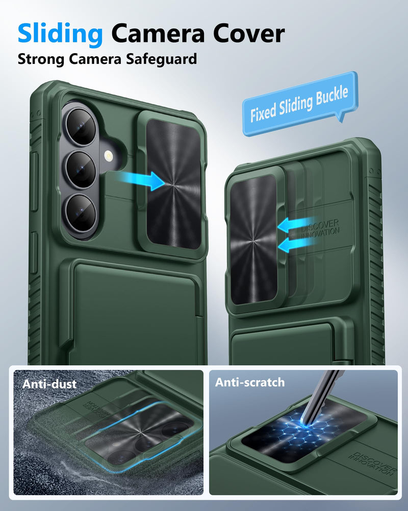 ATATOO for Samsung Galaxy S26 Wallet Case with 2X Screen Protector, Green | Card Holder (4 Cards), Slide Camera Cover, Military Grade Protection, Women Men, Heavy Duty Phone Case for Galaxy S26 6.3" Green with SP S26, 6.3"