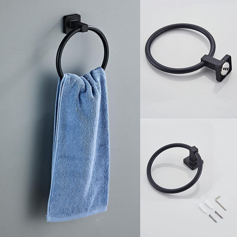 Matte Black Bathroom Hardware Set 4 Pieces,Towel Bar Set Stainless Steel Wall Mounted, Includes 16In Hand Towel Bar, Towel Ring, Robe Towel Hooks,Toilet Paper Holder, Bathroom Towel Rack Set Matte Black 16Inch