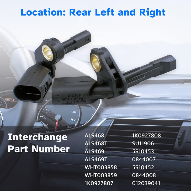 Rear ABS Wheel Speed Sensor Left & Right fit for VW Passat Jetta Tiguan Beetle GTI EOS Golf CC, Audi A3 TT 2006 2007 2008 2009 2010 2011 2012 2013 2014 2015 2016 2017 2018 Rear