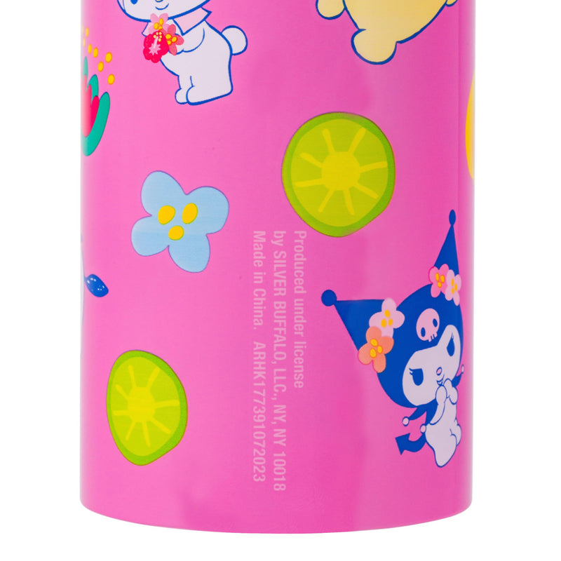 Silver Buffalo Sanrio Hello Kitty and Friends Tropical Stainless Steel Water Bottle Featuring Keroppi, Tuxedo Sam, Badtz-Maru, and Pochacco, 25 Ounces