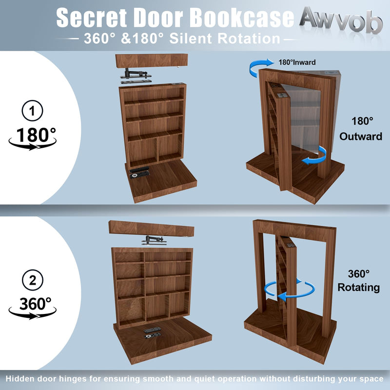 Hidden Door Hinge with Dual Bearing Design - Rotating Silent Invisible Door Hinge Kit for Heavy Duty Secret Door, Perfect for DIY Carpenters & Door Bookcase 580lbs Load-Bearing Double Bearing Hinges Black