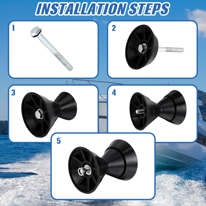DaisyInner 2 Pcs 3” Boat Trailer Roller Rubber Bow Set 3" Boat Trailer Roller Assembly with End Bells 1/2" Shaft, V Style Bow Stop Fits 3" Bracket with 1/2" Shaft Black