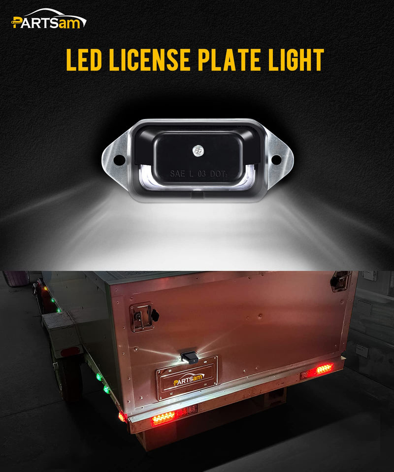 Partsam LED License Plate Light Waterproof 12V DC License Tag Light with Holder Drainage Hole ABS Housing PC Lens for Trailer Truck Pickup UTV ATV RV Boat 12V DOT Compliant Black
