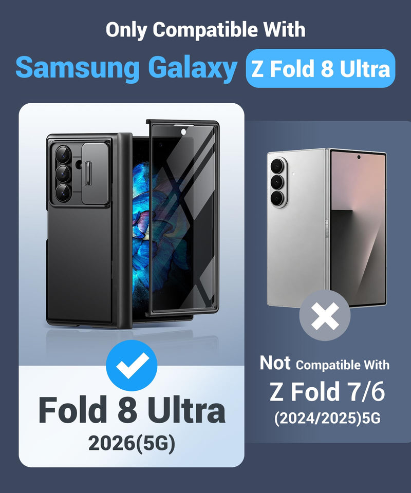 BERFY for Z Fold 8 Ultra Case, Built-in Privacy Screen & Kickstand, Black | Slide Camera Cover,Military Grade Hinge Protection,Anti Spy Full Body Shockproof Phone Case for Samsung Galaxy Z Fold 8 Ultra