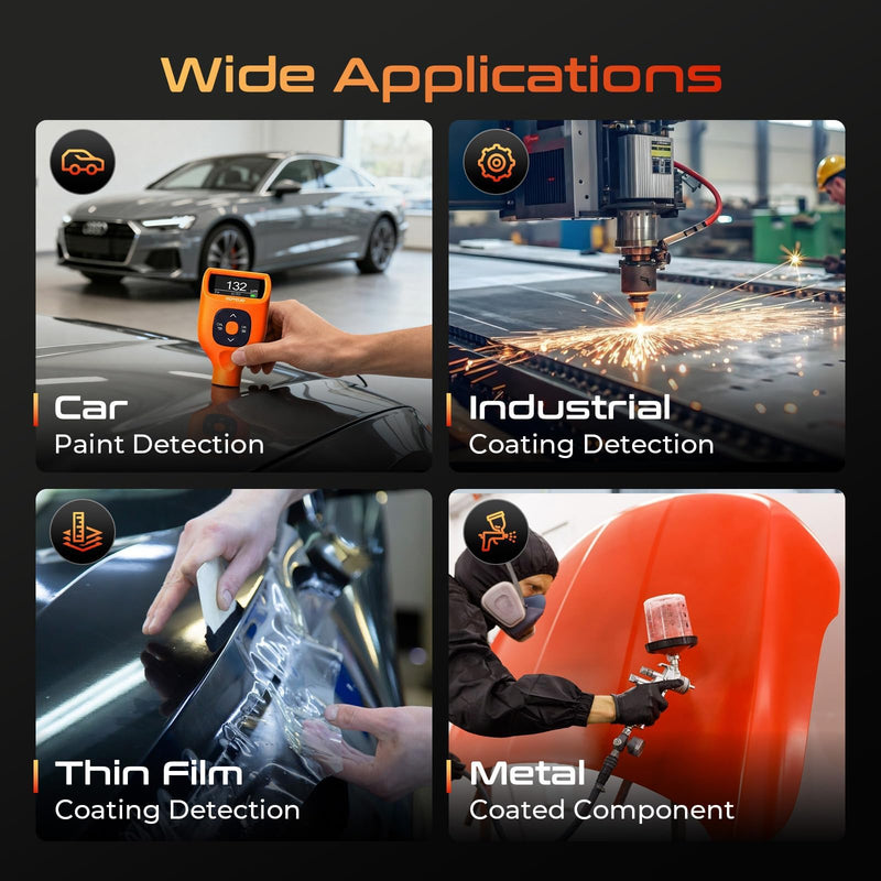 GOYOJO Paint Thickness Gauge for Cars, 0-2000μm (0-79 mils) Coating Thickness Meter, Auto Fe/Al/Zn/Fe(C) Detection, 0.1μm Resolution, ±(2%+1μm) Accuracy for Paint Inspection CTG-1(Standard)