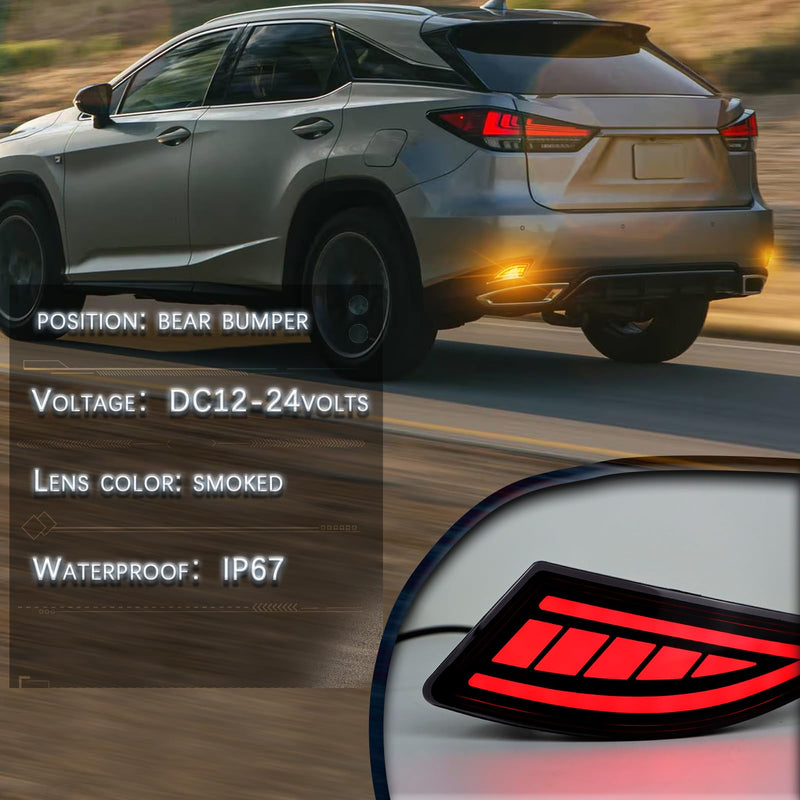 Full Lens LED Rear Reflector Bumper Fog Light Assembly kit for Lexus RX350 Base/F Sport 2020-2022,for RX350 L Base 2020-2022,Sequential Turn Signal Light & Brake Light & DRL,2pc (BLACK) BLACK