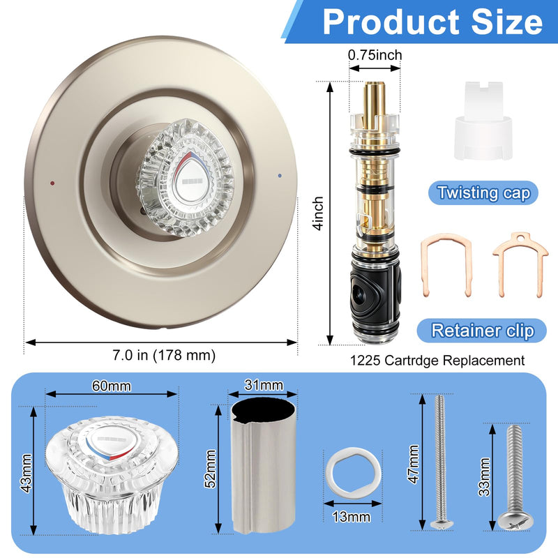 Shower Trim Kit, Compatible with Moen T470 Chateau Shower Trim Kit, With Dual Seal Replacement Cartridge, Escutcheon, Shower handle, Tubes and Screws (Brushed Nickel) Brushed Nickel