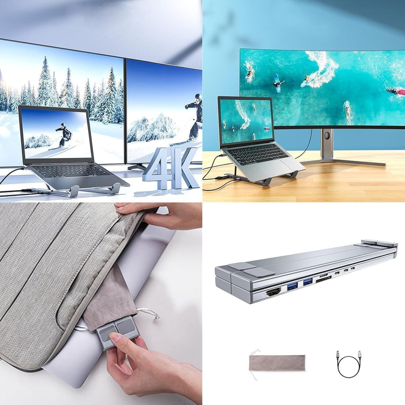 8-in-1 USB C Laptop Docking Station Stand, USB C Dock Tablet Stand with 4k HDMI, 2 USB 3.0, Pd 100w, Universal Dock Station for Offices, Desks, Cafes, Plug and Play (1Pcs) 1Pcs