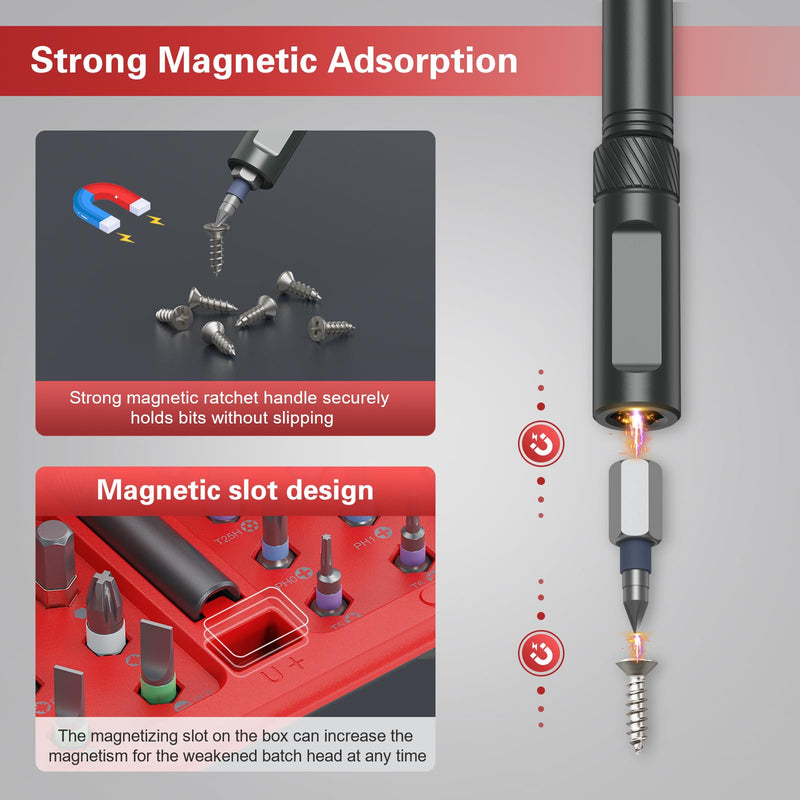 42 in 1 Magnetic Screwdriver Set, DIY Ratchet Screwdriver Set, Multi Bit Magnetic Drive Set with Detachable Ratchet Handle, Portable Compact Repair Tool Kit for Furniture Computer Bicycle Red