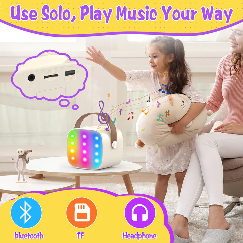 Mini Karaoke Machine,Funny Toys Christmas Birthday Gifts for Kids Age 4-12 Girls,Boys,Adults,MEGUO Karaoke Microphone Toys for 4,5,6,7,8,9,10,11,12+ Year Old Girls Boys (Beige2-LED) Beige2-LED