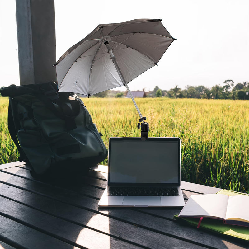 Laptop Sun Shade, 360 ° Rotation Laptop Sunshade Cover, Foldable 19'' Monitor Sun Umbrella with Clamp, for Working Outside, Black