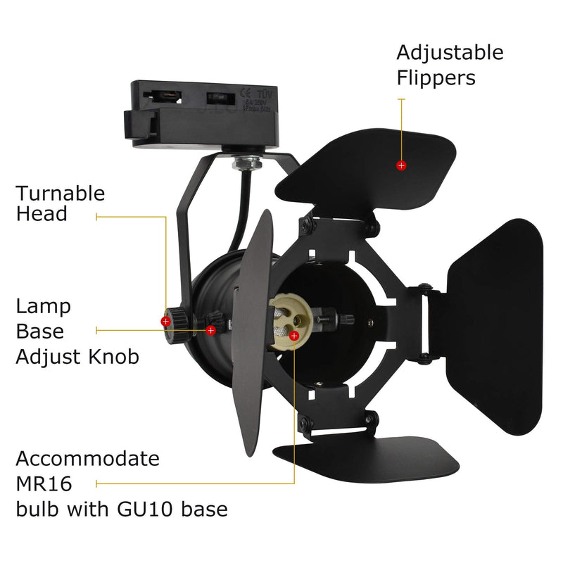 TRK9601 LED Track Light Head, Vintage Industrial Track Light for Home, H Track Lighting Head, 5W LED GU10 Bulb, 3000K Warm, Not Dimmable, Black Ship by Amazon