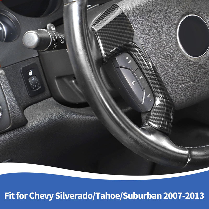 Carbon Fiber Steering Wheel Trim Cover Compatible with Chevy Silverado/Tahoe/Suburban/Avalanche/ESCALADE/GMC-Yukon/GMC-Sierra 2007-2013 Carbon Fiber