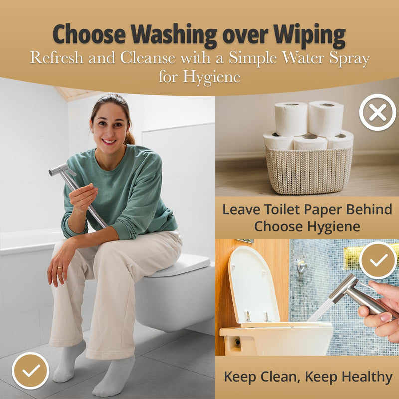 Handheld Bidet Sprayer for Toilet – Adjustable Water Pressure, Stainless Steel Jet Spray Kit with Bidet Hose - Feminine Wash, Muslim Shower, Diaper Cleaning 1 Set