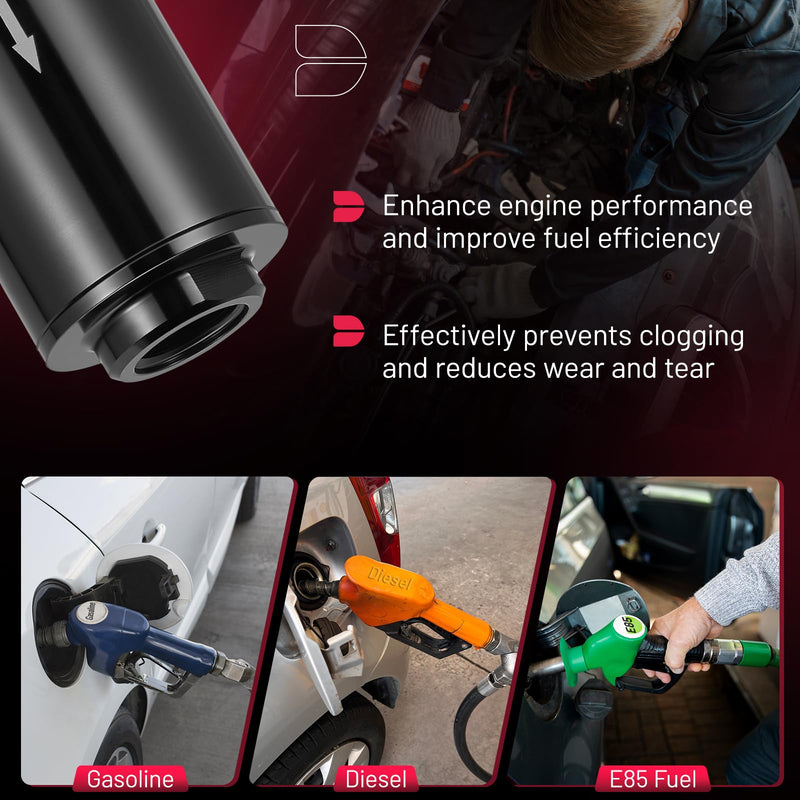 BDFHYK 10 Micron Inline Fuel Filter with Bracket Clamp and 6AN 8AN 10AN Adapter, 50MM Aluminum for EFI Fuel System, LS Exchange