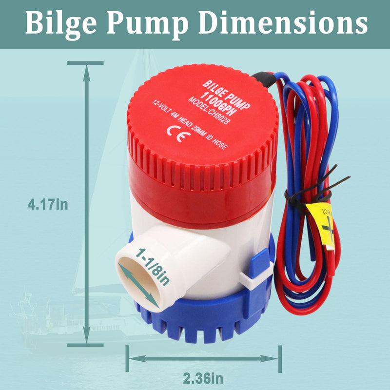 1-1/8 Inch Bilge Pump Hose Dia Plumbing Kit,Bilge Pump Installation Kit-12V 1100GPH Bilge Pumps,6 FT Premium Quality Kink-Free Flexible PVC Hose,1-1/8 Inch ABS Thru-Hull Fitting,2 Hose Clamps kit-2