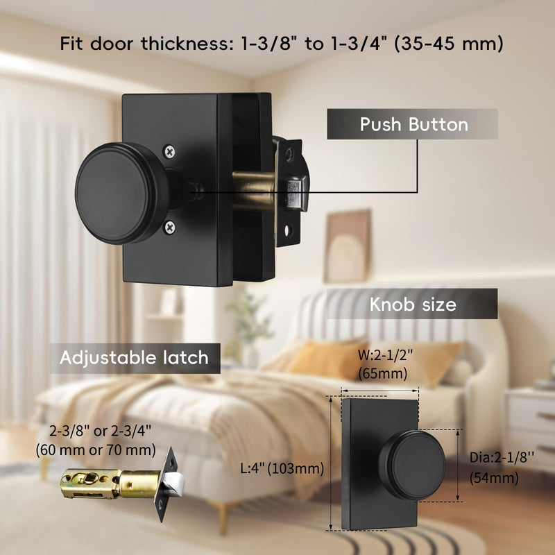 Black Door Knobs for Bath & Bed, Privacy Pismo Doorknob, Heavy Duty Door Knob with Lock 1 Rectangle Black