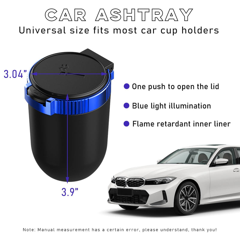 Car Ashtray with Lid, Detachable Stainless Steel Smokeless Auto Ashtray with Blue LED Light, Mini Vehicle Trash Can for Cup Holder Home Office, Interior Car Accessories (Blue) 1 PCS Blue