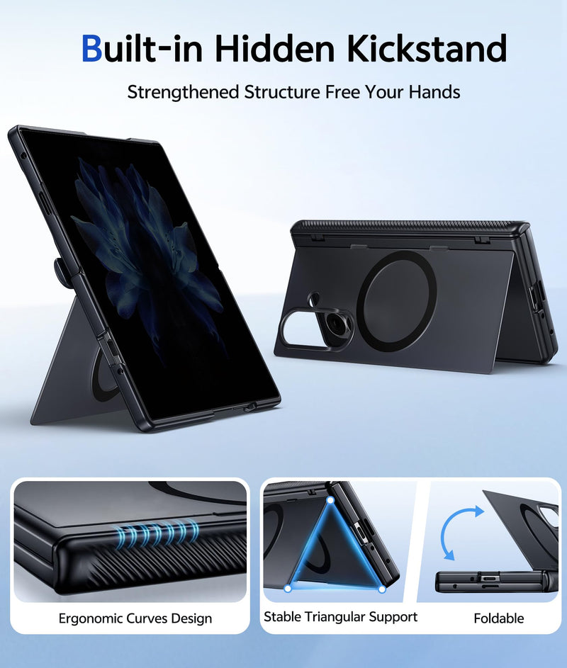 for Samsung Galaxy Z Fold 8 Ultra Case with Privacy Screen Protector, [Full Hinge Protection & Hidden Foldable Kickstand] Compatible with MagSafe, Matte Translucent Shockproof Cover, Black for Samsung Galaxy Z Fold 8 Ultra