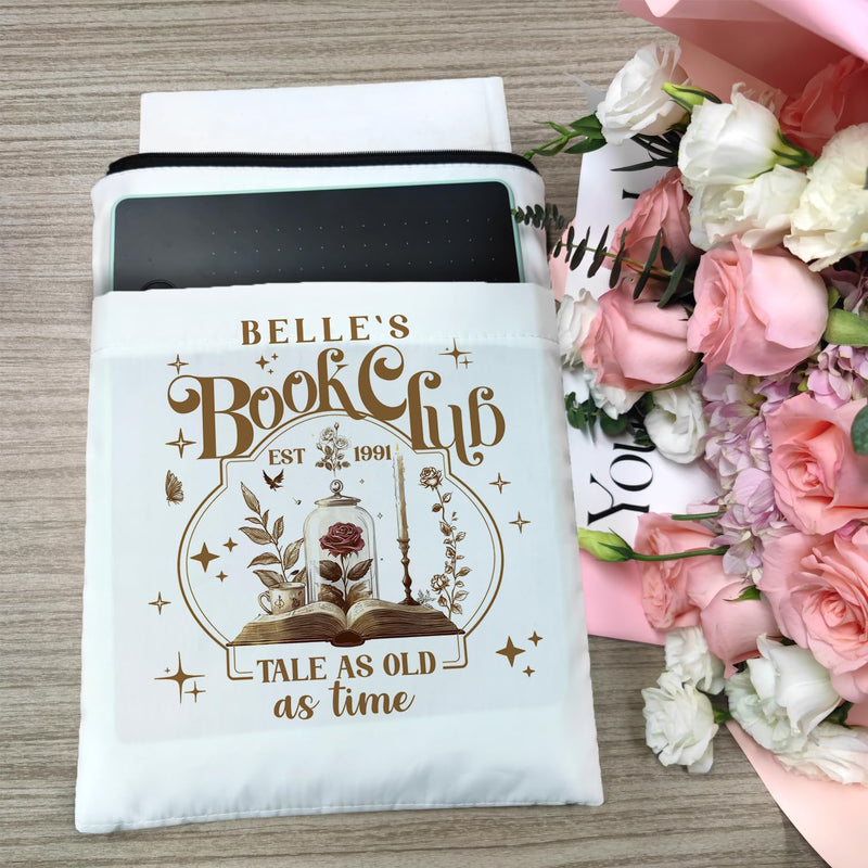 Tale As Old As Time Belle's Book Sleeve, Book Covers with Zipper, Book Lovers, Book Pouch Kindle Protector, Gifts for Women Teacher Librarian Bookworm Bookish (White-C, Large) White-c