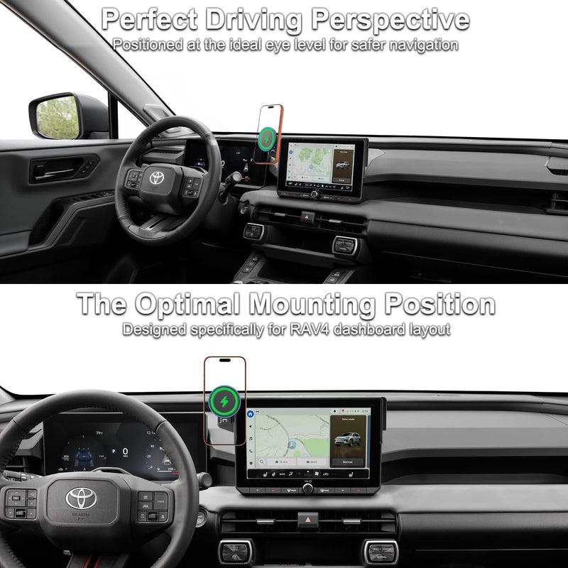 15W Fast Wireless Charger Car Phone Holder for 2026 Toyota RAV4 10.5-inch Touchscreen (LE/SE/XLE Premium/Woodland), 360° Rotation Phone Mount Compatible with MagSafe, 2026 Toyota RAV4 Accessories for 2026 RAV4 10.5-Inch 15W Wireless Charging