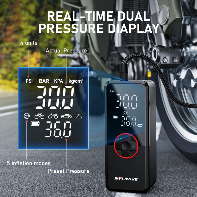 Tire Inflator Portable Air Compressor,150PSI Faster Inflation Cordless Tire Air Pump with Digital Gauge,Auto Shut-Off,LED Light,Electric Air Pump for Car Tires,SUV, Motorcycle, Bike, Balls Red