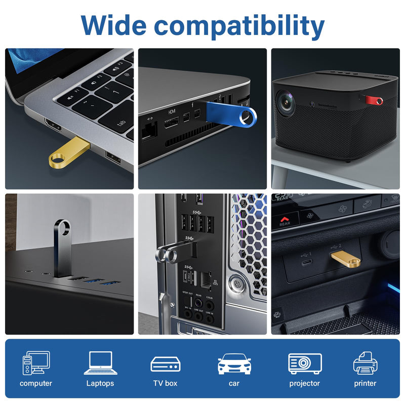 5 Pack 128GB USB Flash Drive with Keychains, Wooolken Sleek Metal USB 2.0 Thumb Drives Memory Stick for PC Laptop Computer 5 PCS