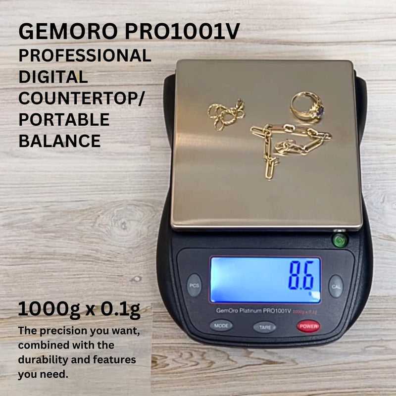 GemOro Platinum PRO1001V | Durable Precise Jewelers Countertop Portable Scale | Digital Precision Tool with Expert Professional Reading & Accuracy 1000g x 0.1g Readability (Black)