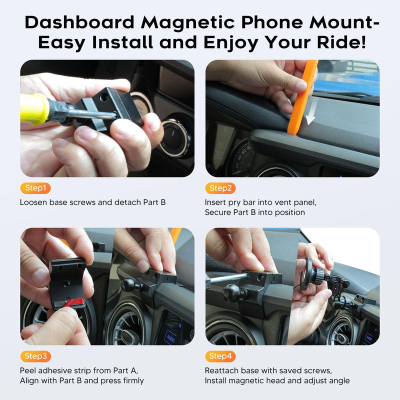 Sunsdrew Magnetic Phone Mount for Toyota Tacoma 3rd Gen 2016-2023, 360 Rotatable and Adjustable, Direct Fit in Dashboard, Phone Holder N52 Magnet Cradle for Toyota Tacoma Accessories