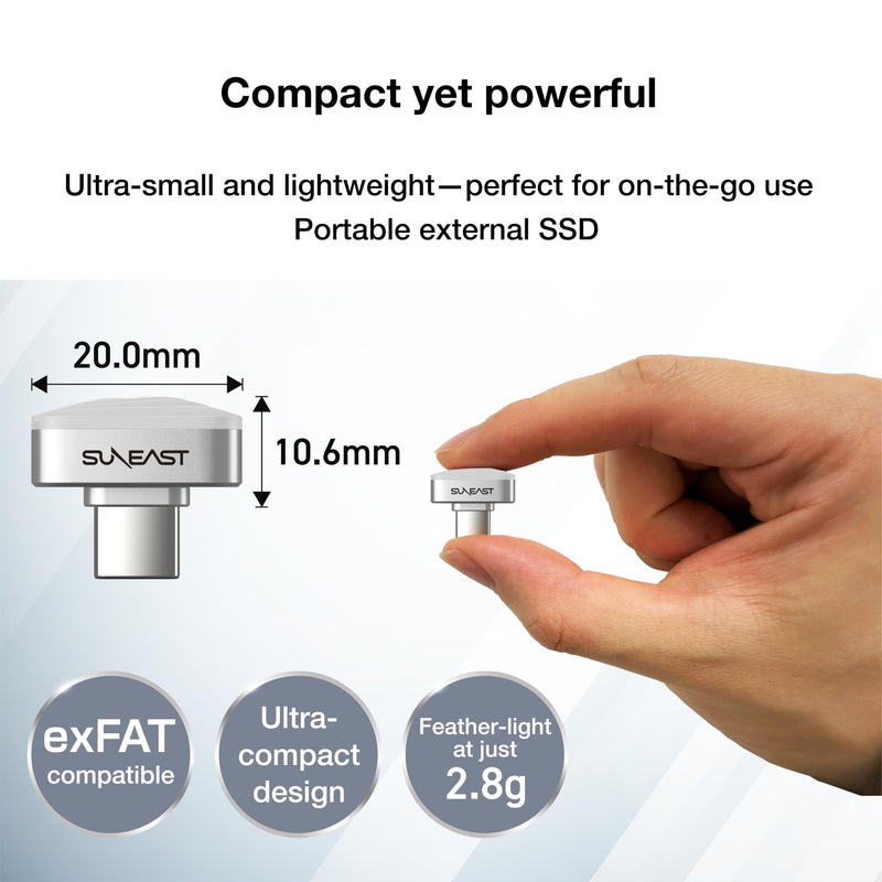 SUNEAST Portable SSD Nano Silver 128GB External Solid State Flash Drive | Read 450 MB/s, Write 400 MB/s, Ultra-Compact USB-C 3.2, exFAT, 2.8 g, Works with iOS, Windows, macOS, Linux, Android