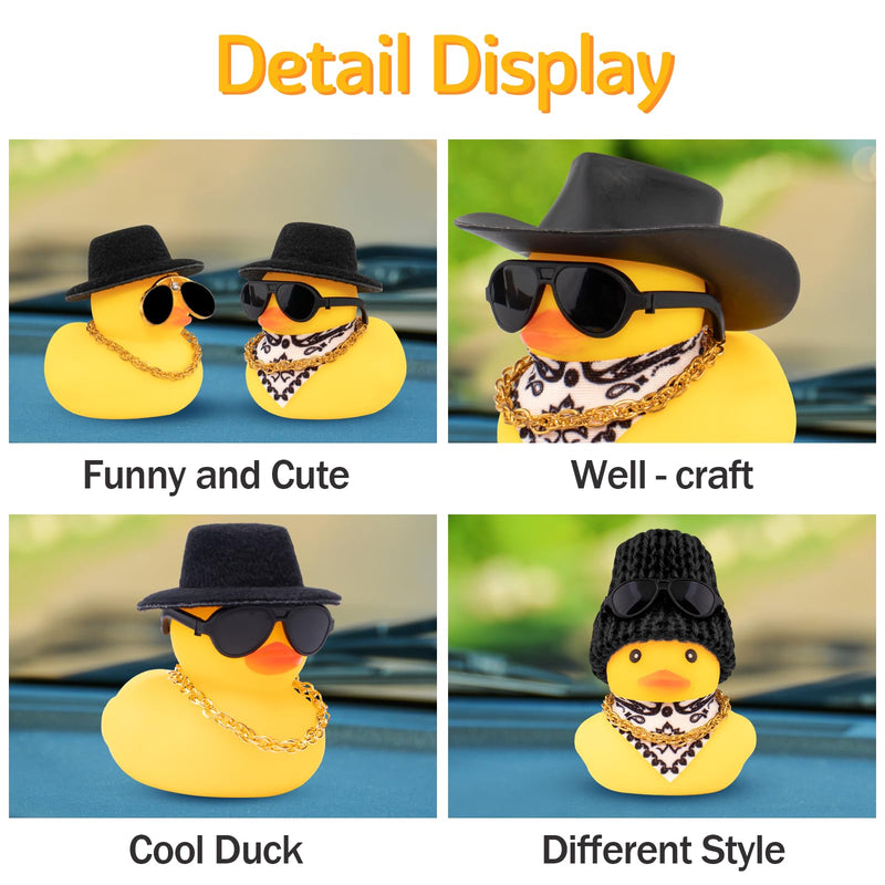 wonuu Car Rubber Duck, Yellow Duck Decoration Dashboard with Sun Hat Necklace Sunglasses for Car Dashboard Decorations, C-Duck-Black Cowboy Hat-Scarf