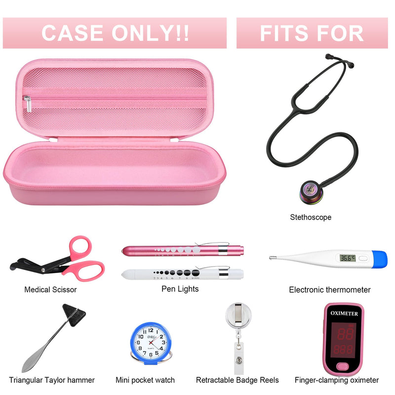 BOVKE Stethoscope Case Fits 3M Littmann Classic III Monitoring/Lightweight II S.E., MDF Acoustica Stethoscopes, Stethoscope Bag with Space for Nurse Accessories & Medical Supplies, Pink