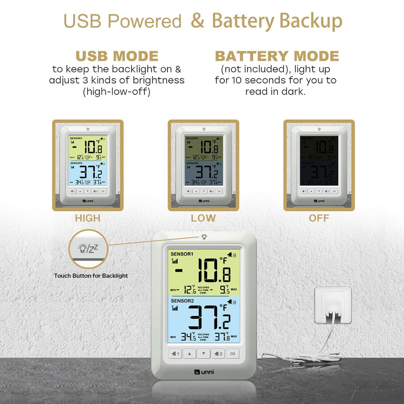 Refrigerator Thermometer with Alarm, Digital Wireless Fridge and Freezer Thermometer, Max Min Temperature Records with Magnetic & Stand Options for Home Restaurant
