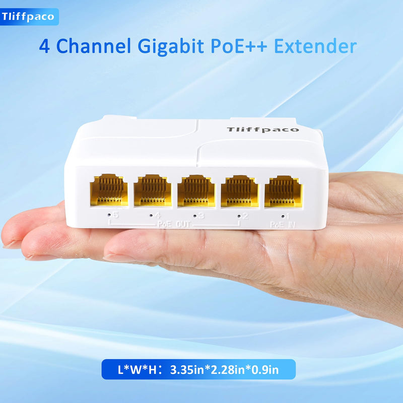 Gigabit PoE Extender/Switch, 5-Port PoE Splitter Repeater, 90W Input with 30-60W Output, 1000Mbps, IEEE 802.3af/at/bt for IP/PTZ Cameras in Security Systems, IP Phones and AP Networks