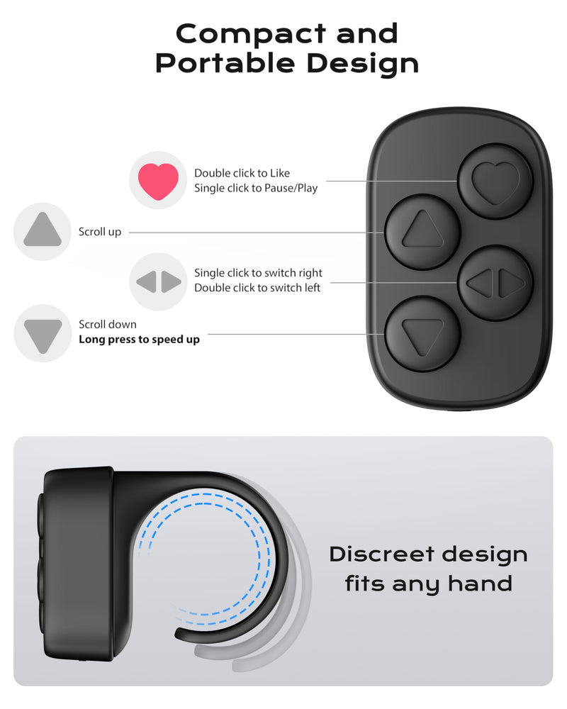 Stouchi Bluetooth 5.4 Scrolling Ring for TikTok with 100H Battery | Rock-Solid Connection | 4.5g Comfortable Fit | No Annoying Dots | Fingertip Camera Remote Control for iPhone/iPad/Android