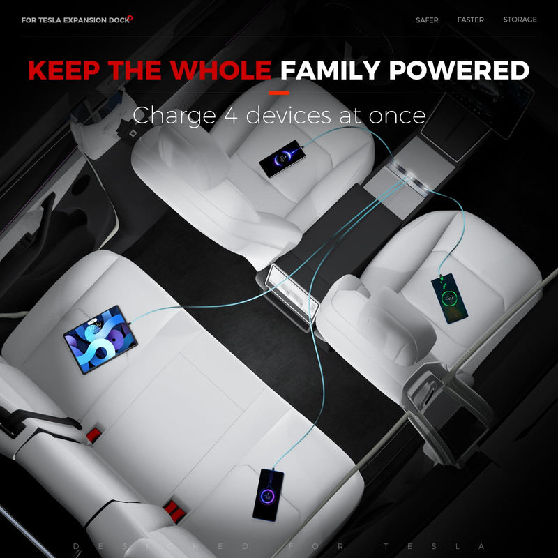 Upgrade 65W USB Charger Hub for Tesla Model 3 Highland 2024-2025 & New Model Y Juniper 2026 Accessories, 4-Port Retractable Phone Charger USB Hub – Center Console for Model3 Highland &New Model Y Juniper