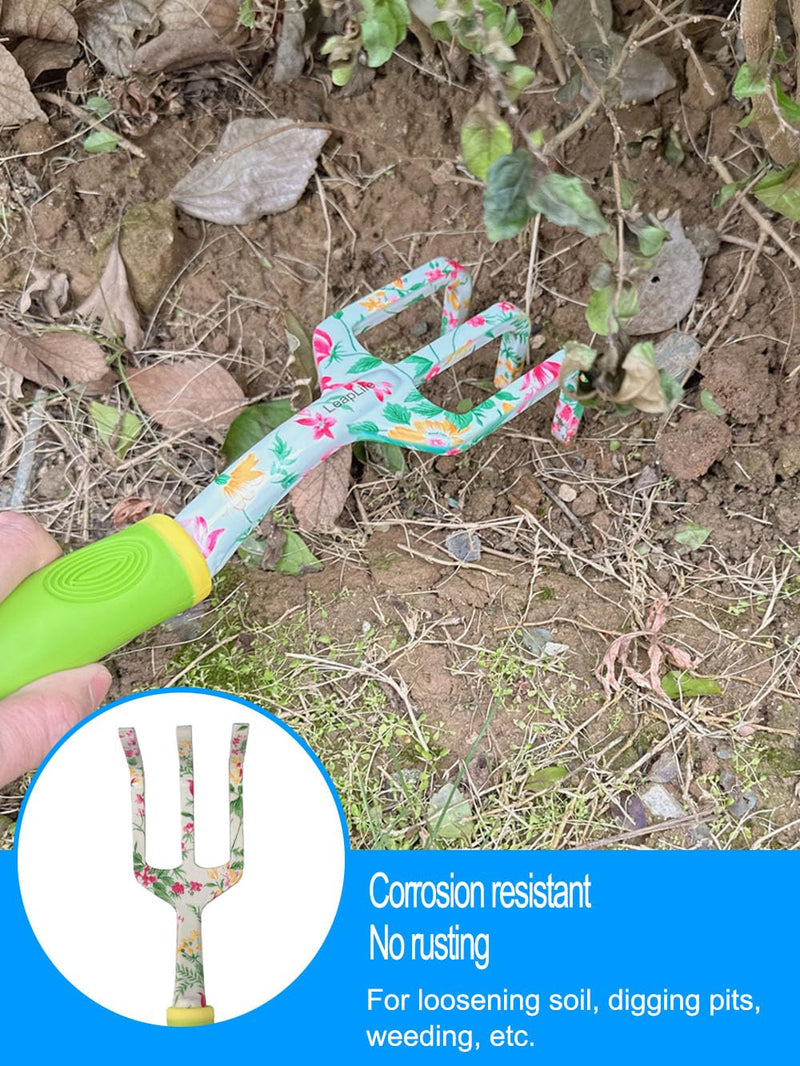 Pruning Shears, Large Soil Shovel, Dirt Rake, Gardening Daily Loosening and Pruning, Non-Slip and Durable, Gift for Men and Women(Gardening Tools Aluminum Set)(Lime Green Flower 3 PCS Tool) Lime green Flower