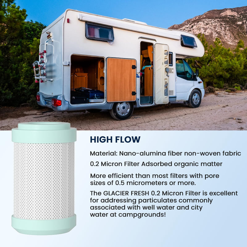 GLACIER FRESH Replacement cartridges for RV Water Filter System, 0.2 Micron High Flow Filter, Sediment “Longevity” by GLACIER FRESH, and Granular Activated Carbon “Tasty”.… RV Water Filter/three
