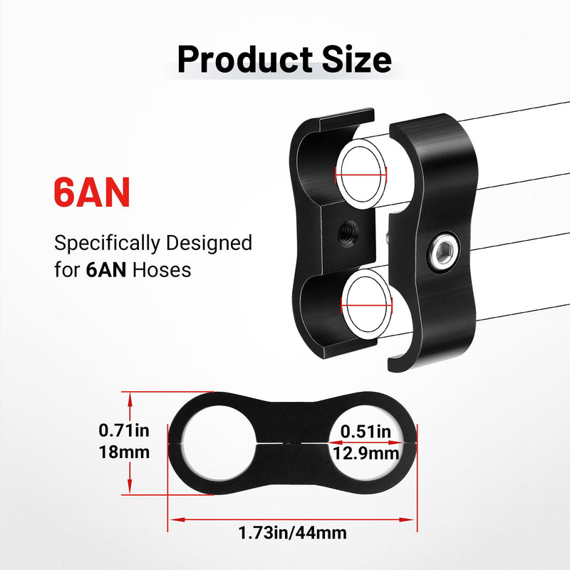 EVIL ENERGY 6AN Hose Separator Clamp, AN6 Fuel Line Mounting Clamp Aluminum Black 4PCS 4