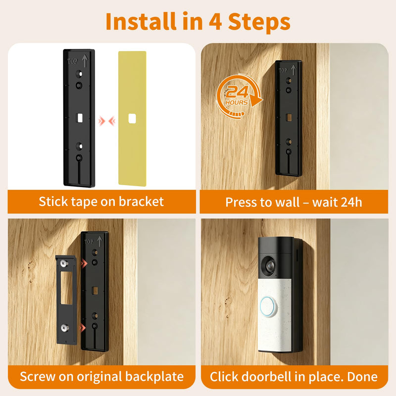 No Drill Doorbell Mounting Plate for Ring/Battery Doorbell 2K (2026 Model) | Strong Adhesive Mounting Bracket, Sturdy ABS Plastic, Easy Install Accessories Kit, Doorbell Camera Holder for Apartment Door