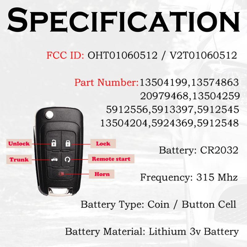 Key Fob Replacement Fits for Chevy Cruze Equinox Camaro Impala Malibu Sonic Buick Regal Verano Encore Allure Lacrosse GMC Terrain 2010-2021 OHT01060512 Keyless Entry Remote Control 13504199