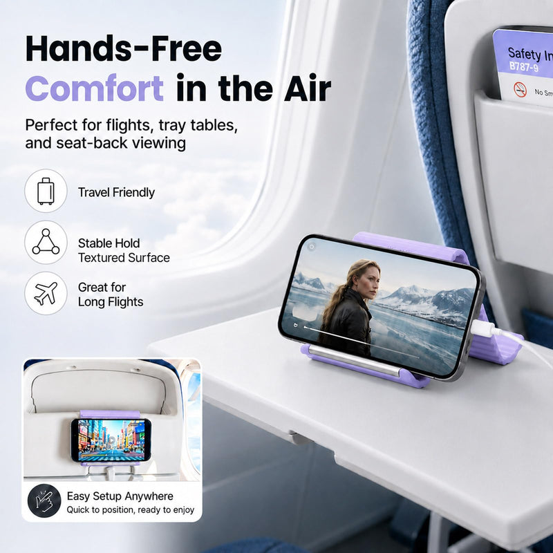 Airplane Phone Holder, Portable Travel Phone Stand, Lavender | Flexible Silicone Aluminum Core Airplane Phone Holder, Textured Non-Slip, Folded into Any Shape, for Bed,Treadmill,Seat Back Lavender-1PCS