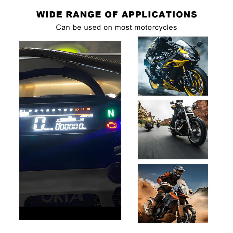 JINXl Motorcycle Speedometer, 6 Gear 12000 RPM Digital Speed Gauge with Mini LCD Screen, Waterproof Gauge Cluster Tachometer Odometer Oil Level Meter for Small Engine Motorcycles