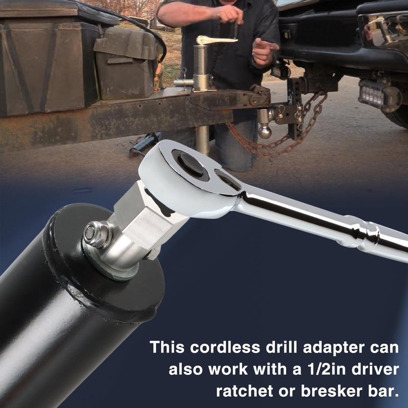 Upgraded Stainless Steel Top Wind Trailer Jack Crank Handle Cordless Drill Adapter with a 1/2 Inch Socket Adapter Bit