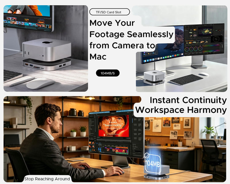 Acer Gadget Mac mini M4 Dock, 8TB M.2 NVMe/SATA SSD Enclosure & Stand, 4K@144Hz HDMI 2.1, 10Gbps USB-C & USB-A Hub, SD/TF Card Reader, 3.5mm Audio, Aluminum Docking Station for Mac mini M4 & M4 Pro Black