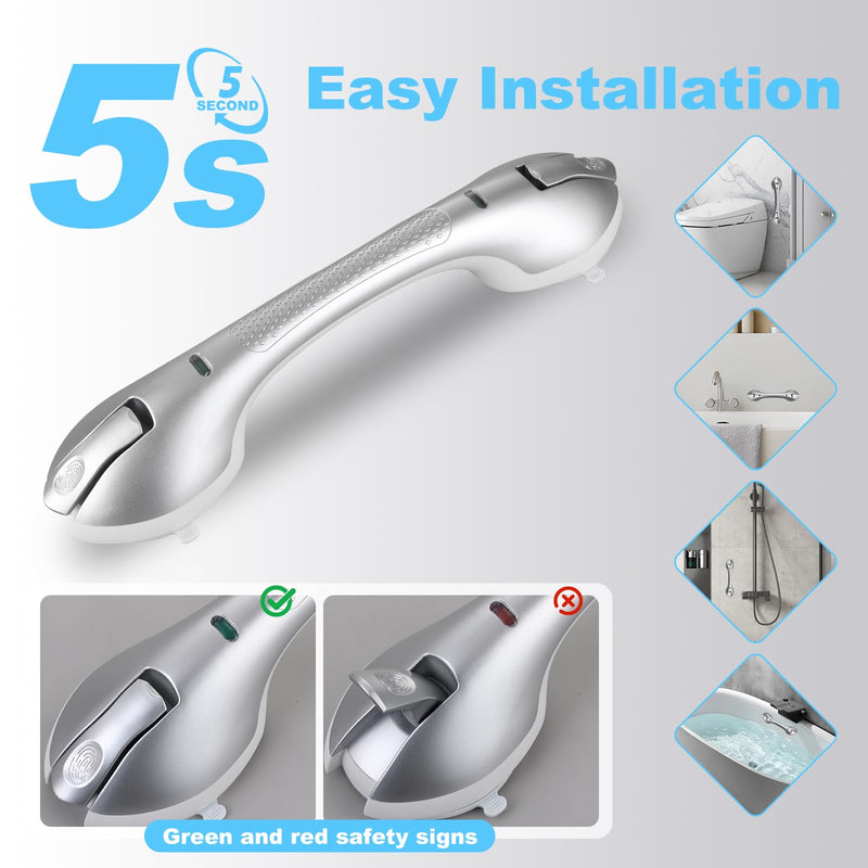Suction Grab Bars for Bathtubs and Showers, Heavy Duty Shower Handle Removable Shower Handrails for Kids, Bathroom Safety Grip Waterproof(Silver) 1 White