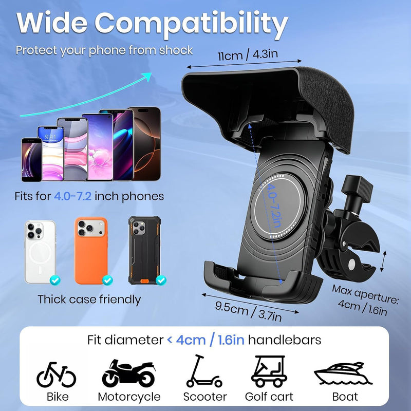Boat Phone Holder Marine with Mount Sunshade for Bike ,Kayak,Motorcycle | 360° Rotatable Crab Clamp Cell Phone Mount, Universal Smartphone Accessory