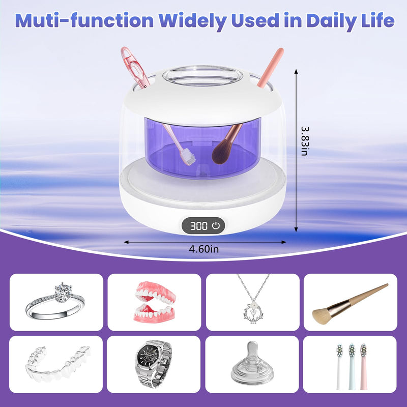 Upgraded Ultrasonic Retainer Cleaner Machine,45kHz Professional Dental Cleaning Pod with Digital Timer & 200ML Capacity,Deep Cleaning for Denture,Night Guard,Aligner,Toothbrush,Jewelry and More(White) White